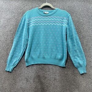 Vintage Northern Isles Pullover Sweater Womens Large Blue Cotton Knit Crewneck